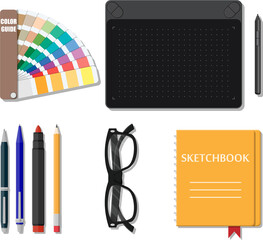 Drawing tools isolated, equipment for designer