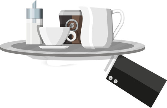 Coffee on saucer, milk jug, sugar dispenser