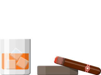 Glass of whiskey with cigar