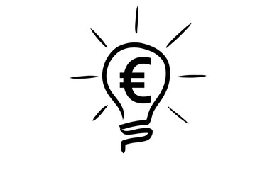 transparent illustration of symbolisation of the increase in energy . representation of a light bulb and the euro sign 