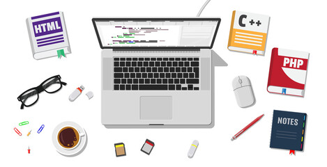 Workplace of programmer or coder
