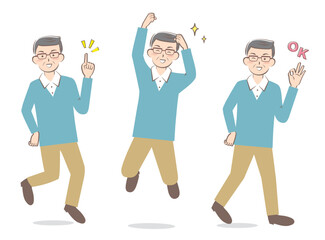 元気のあるカジュアルな服装のシニア男性