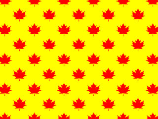 pattern of red maple leaves on a yellow background. template for application to the surface. Horizontal image.