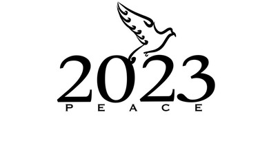 transparent word 2023 and peace with a dove 