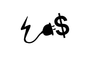 transparent illustration of symbolisation of the increase in energy . representation of an electrical outlet and the dollar sign 