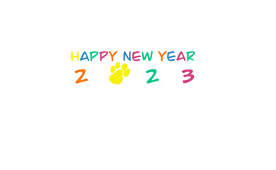 transparent illustration  : happy new year  from colorful letters with pet paw 