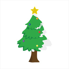 christmas tree with decorations,  isolated on white background, template for design, greeting card, invitation.