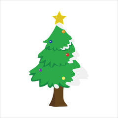 christmas tree with decorations,  isolated on white background, template for design, greeting card, invitation.