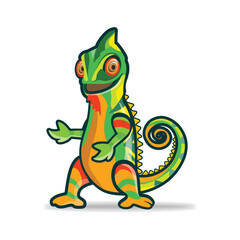 Standing chameleon mascot white background