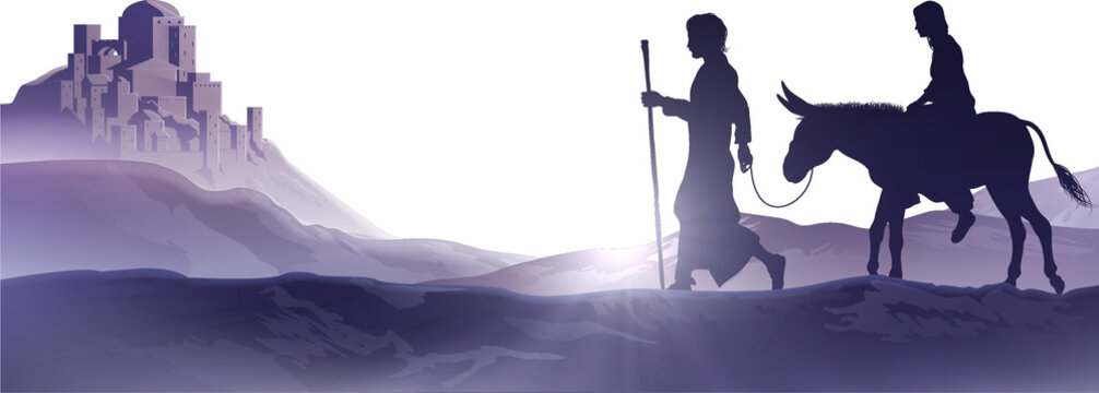Mary and Joseph Nativity Christmas Illustration