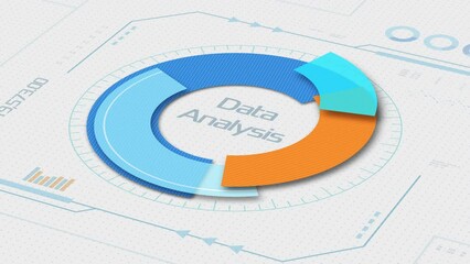 front view of a torus chart animation intro with random numbers and abstract data, concept of financial business, stock market, data analysis, seamless loop (3d render)