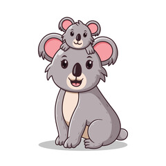Loving Mother Koala with her Baby. Animal Icon Concept. Flat Cartoon Style. Suitable for Web Landing Page, Banner, Flyer, Sticker, Card