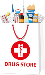 White shopping bag for medical pills and bottles