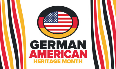 German-American Heritage Month. Happy holiday celebrate annual in October. Germany and United States flag. Culture month. Patriotic design. Poster, card, banner, template. Vector illustration