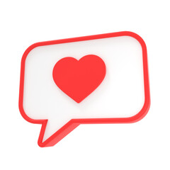 ハートマークのある赤い枠のスピーチバルーンの3Dイラスト