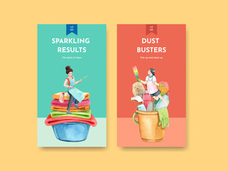 Instagram template with cleaning service concept,watercolor style