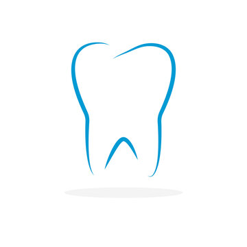 Blue tooth silhouette on white background. Illustration can be used on stomatology sfiere (print, typography).