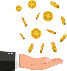 Golden coin with computer chip in hand