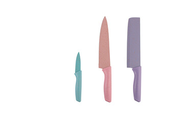 Set ceramic kitchen knife on isolated transparent background
