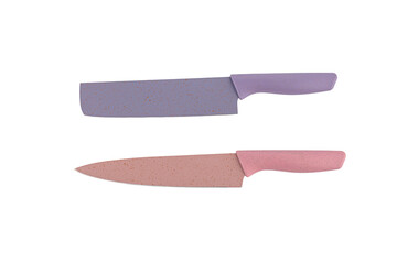 Set ceramic kitchen knife on isolated transparent background
