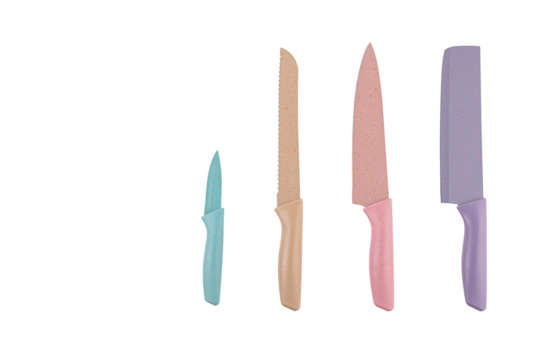 Set ceramic kitchen knife on isolated transparent background