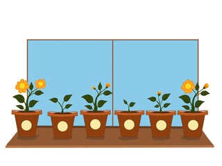 illustration of flowers on the windowsill