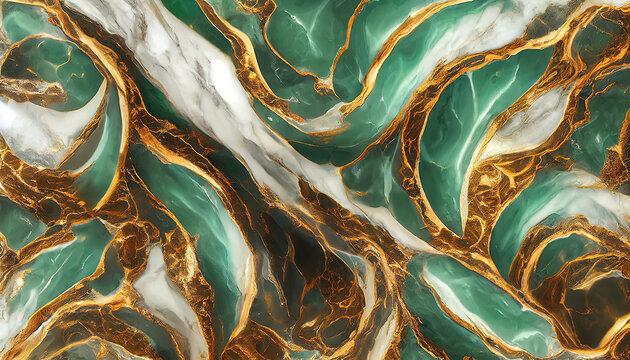 Background of the marble pattern in Teal and Gold style, Digital Generate Image