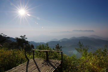 Aerial View of Doi chiang dao mountains in the morning and the sea of mist, Doi Kham Fa. Chiang Mai...