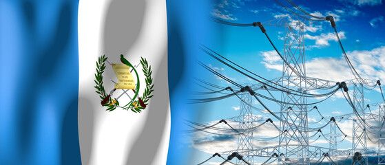 Guatemala - country flag and electricity pylons - 3D illustration