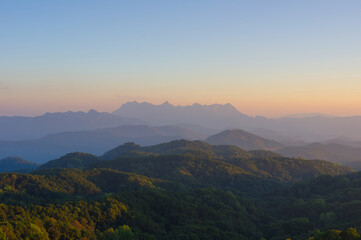 Aerial View of Doi chiang dao mountains in the morning and the sea of mist, Doi Kham Fa. Chiang Mai...