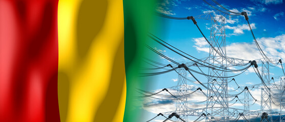 Guinea - country flag and electricity pylons - 3D illustration