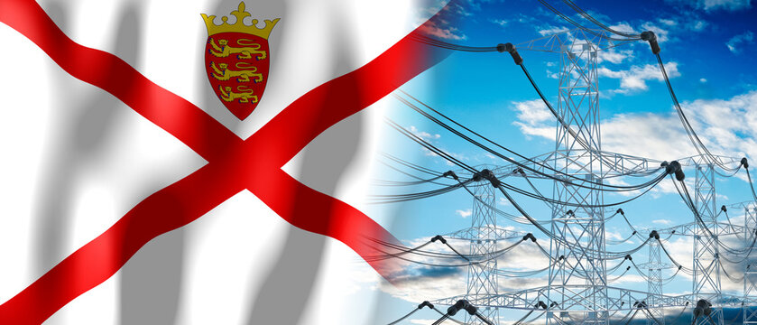 Jersey - country flag and electricity pylons - 3D illustration