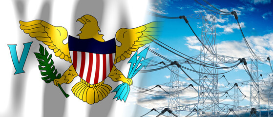 American Virgin Islands - country flag and electricity pylons - 3D illustration