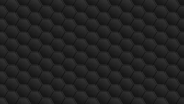 4k Abstract luxury black gradient background. Futuristic hexagon grid and circle light stripes effects. Geometric sci-fi graphic motion animation. Seamless loop dark backdrop