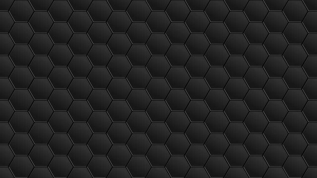 4k Abstract luxury black gradient background. Futuristic hexagon grid and triangle light stripes effects. Geometric sci-fi graphic motion animation. Seamless loop dark backdrop