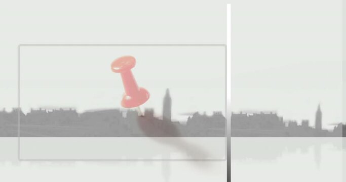 Animation of frame and pin over cityscape