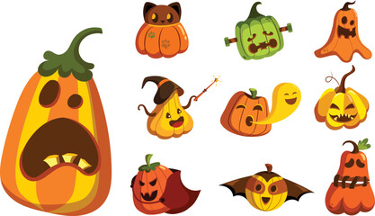 Halloween Pumpkin Cartoon Vector Collection