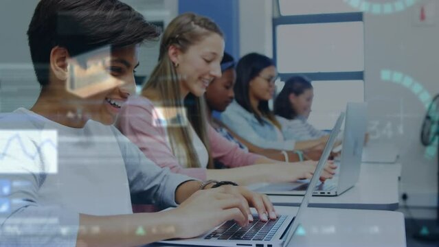 Animation of data processing over diverse students using laptop
