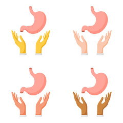 Set of hands gestures with stomach