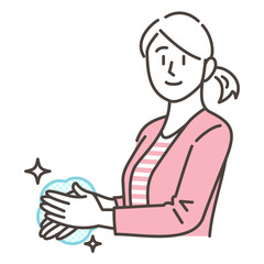 Young woman washing her hands to keep clean and prevent infection [Vector illustration].