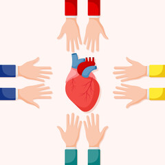 Set of hands gestures with human heart