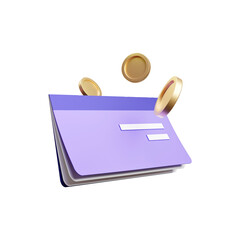 Bankbook with gold coins 3d rendering illustration