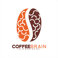 Coffee bean design logo vector with brain concept.