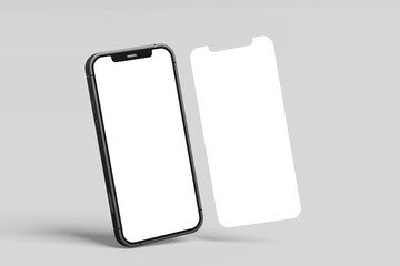 Realistic Frameless Smartphone Screen Mockup Isolated on Background for Mobile Application, Web Site, Game, Presentation UI UX Design Template