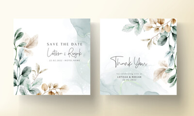 elegant boho watercolor leaves invitation card template