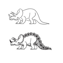 Triceratops. A series of prehistoric dinosaurs. Fossil animals in contour style