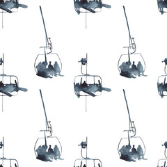 Pattern with hand drawn snowboarders. Winter vacation. Illustration in watercolor style.