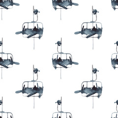 Pattern with hand drawn snowboarders. Winter vacation. Illustration in watercolor style.