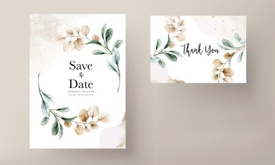 elegant boho watercolor leaves invitation card template