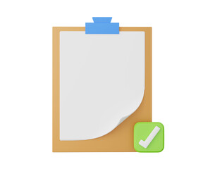 3D clipboard with checkmark. 3D rendering